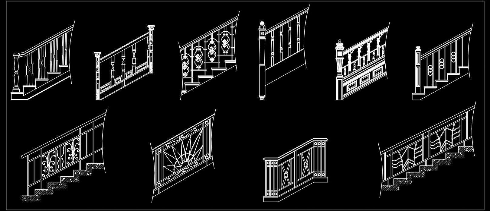 Staircase & Balcony Railing CAD Blocks - 10 Designs